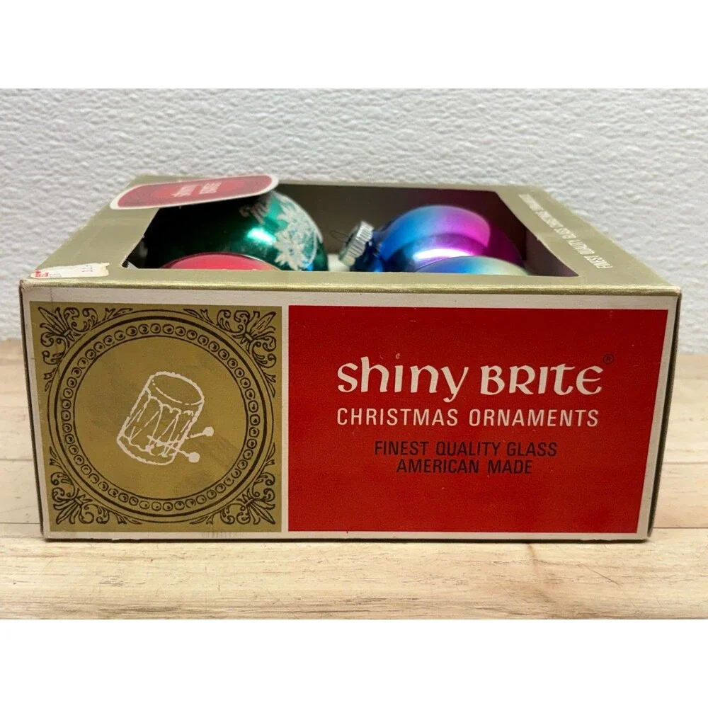 Vtg 1965 Set Of 4 Shiny Brite Finest Quality Blown Glass Christmas Tree Ornament